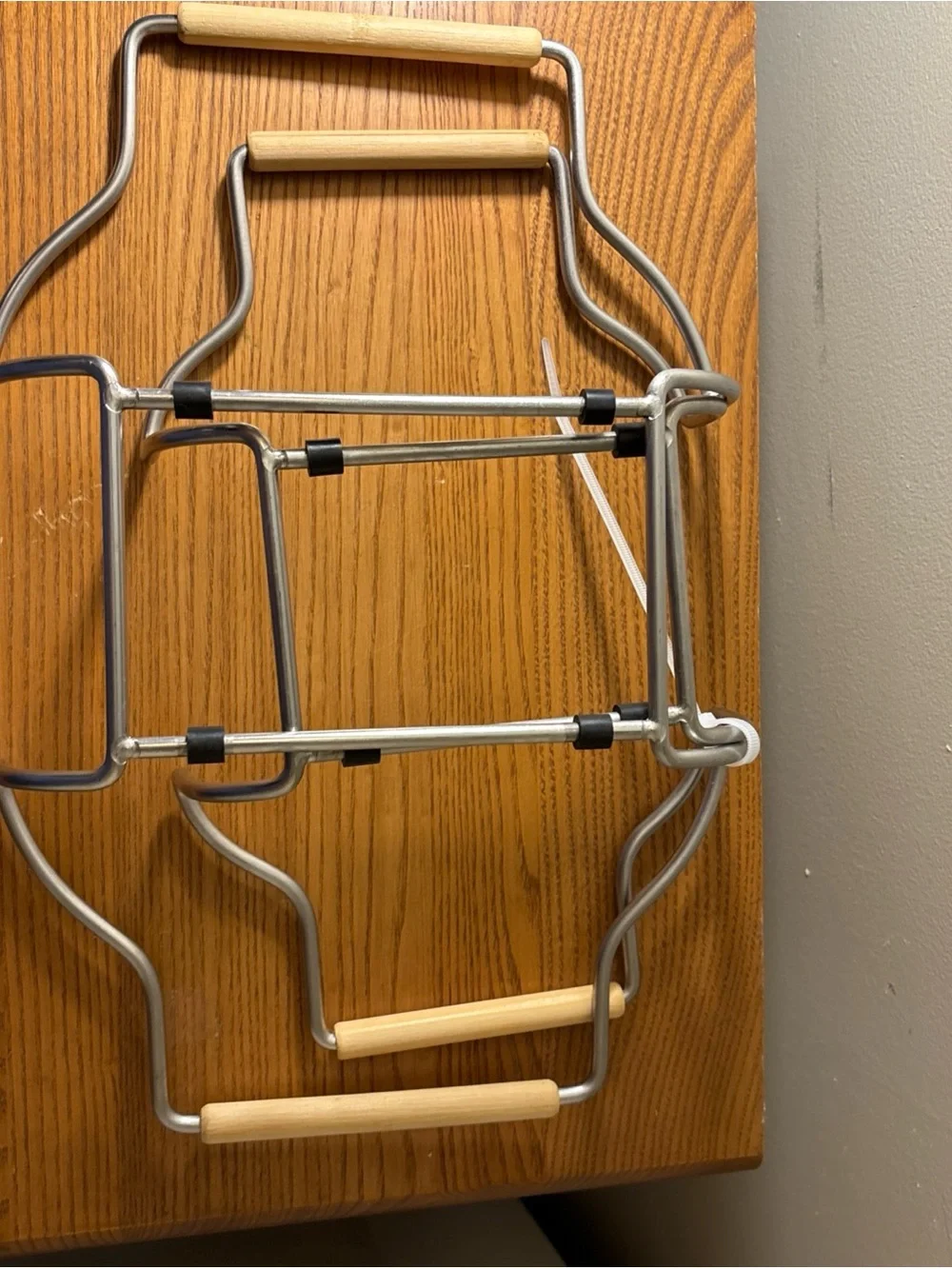 Folding Metal Stand with Wooden Grips - Silver and Light Wood